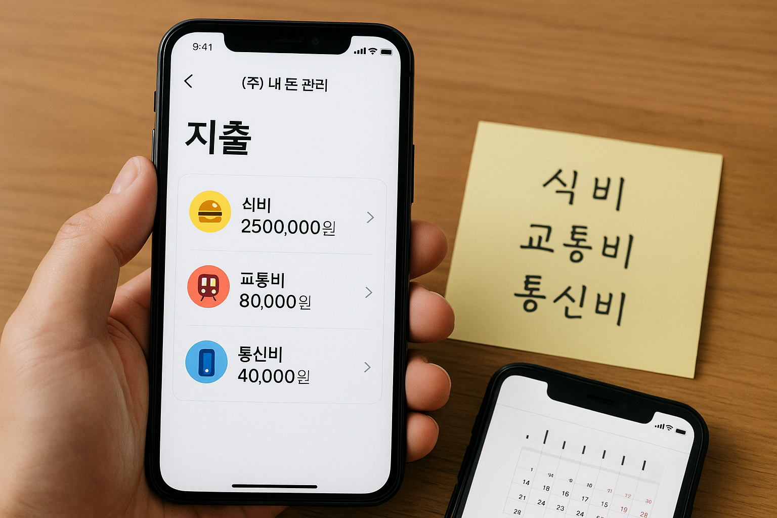 달력에 표시된 카드 결제일과 스마트폰 알림