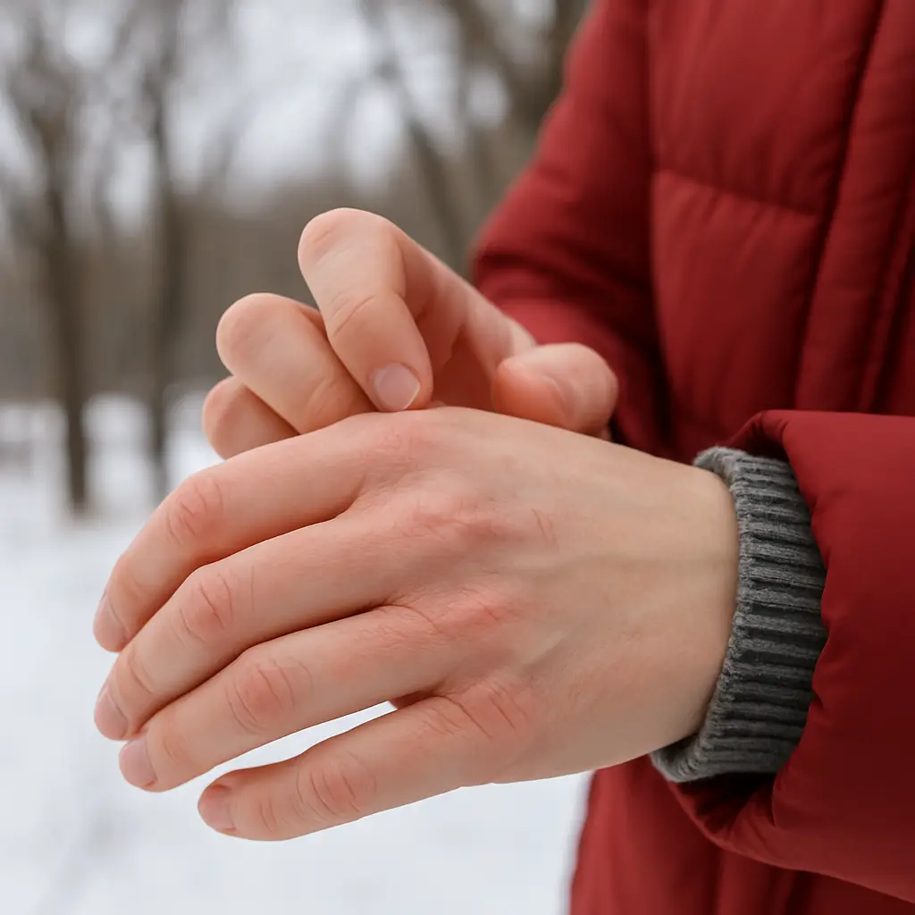 겨울철-야외에서-트고-건조해진-손등을-살펴보는-모습