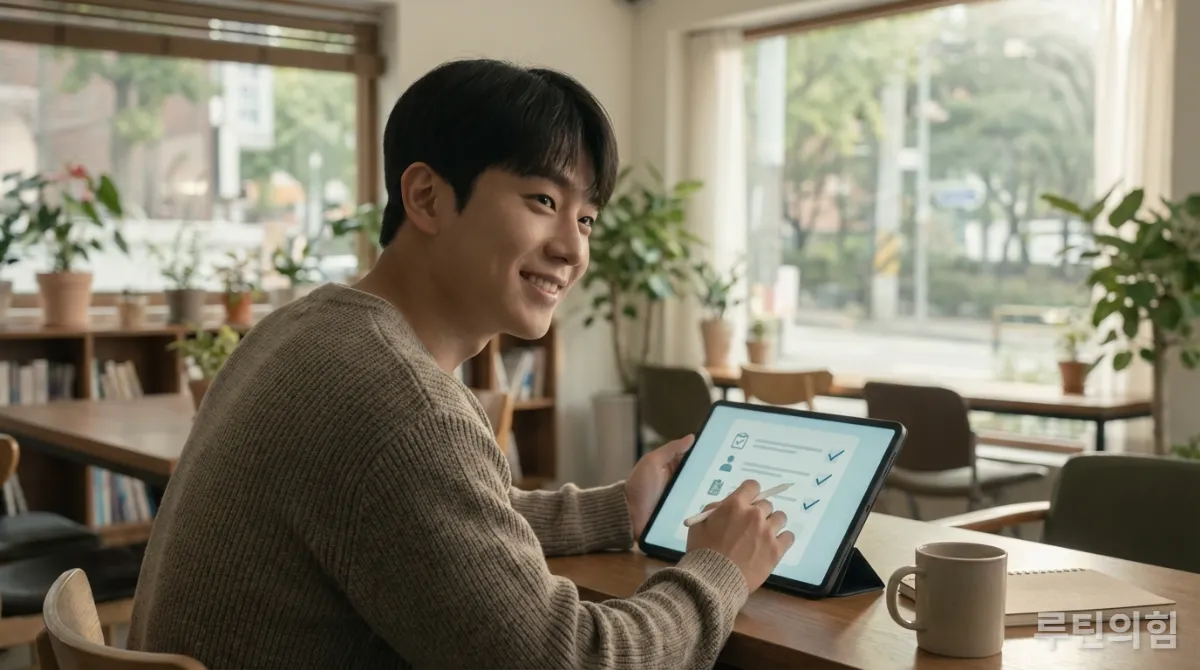 디지털 플래너로 학습 목표를 확인하며 동기 부여를 유지하는 학생