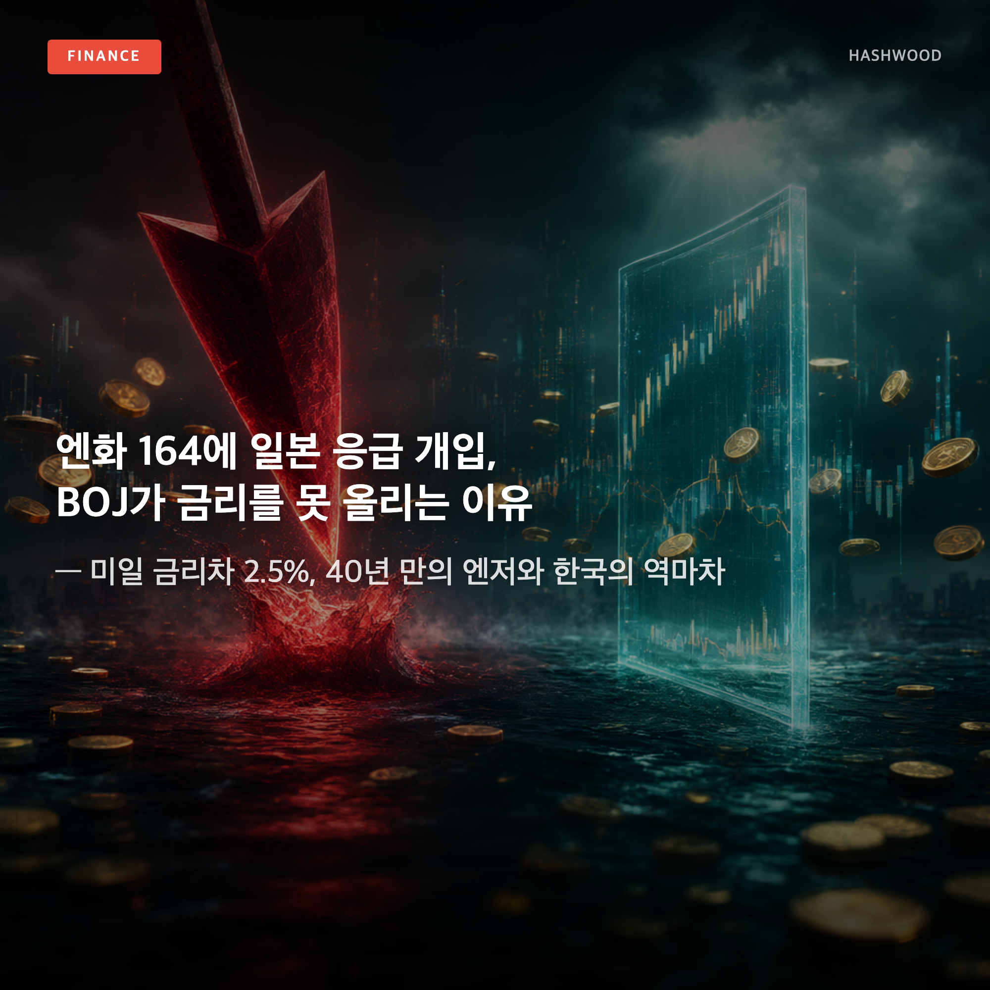 그림: 엔화 164에 일본 응급 개입, BOJ가 금리를 못 올리는 이유 — — 미일 금리차 2.5%, 40년 만의 엔저와 한국의 역마차