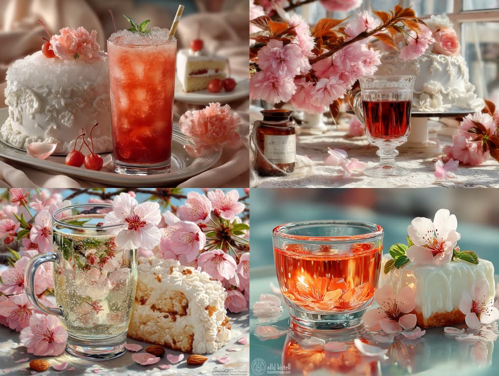 벚꽃 라테와 어울리는 케이크 디저트 이미지드ㄹ