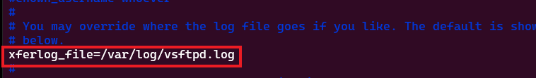 xferlog_file=/ver/log/vsftpd.log 주석 해제