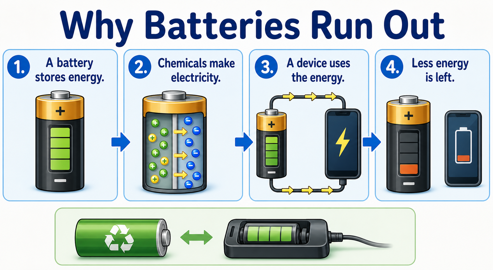 Infographic explaining why batteries run out