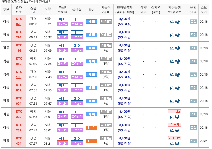 광명역ktx열차_시간표
