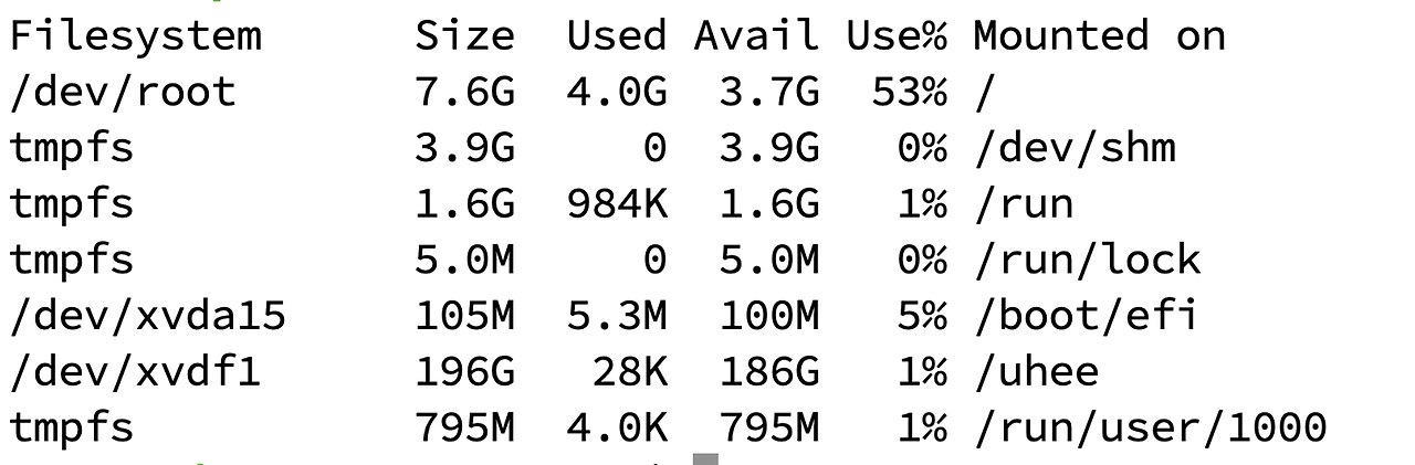 마운트된 파일 시스템 확인