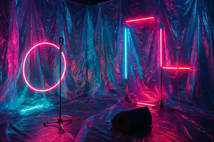 K팝 무대 조명과 뉴트로 톤을 시각화한 이미지