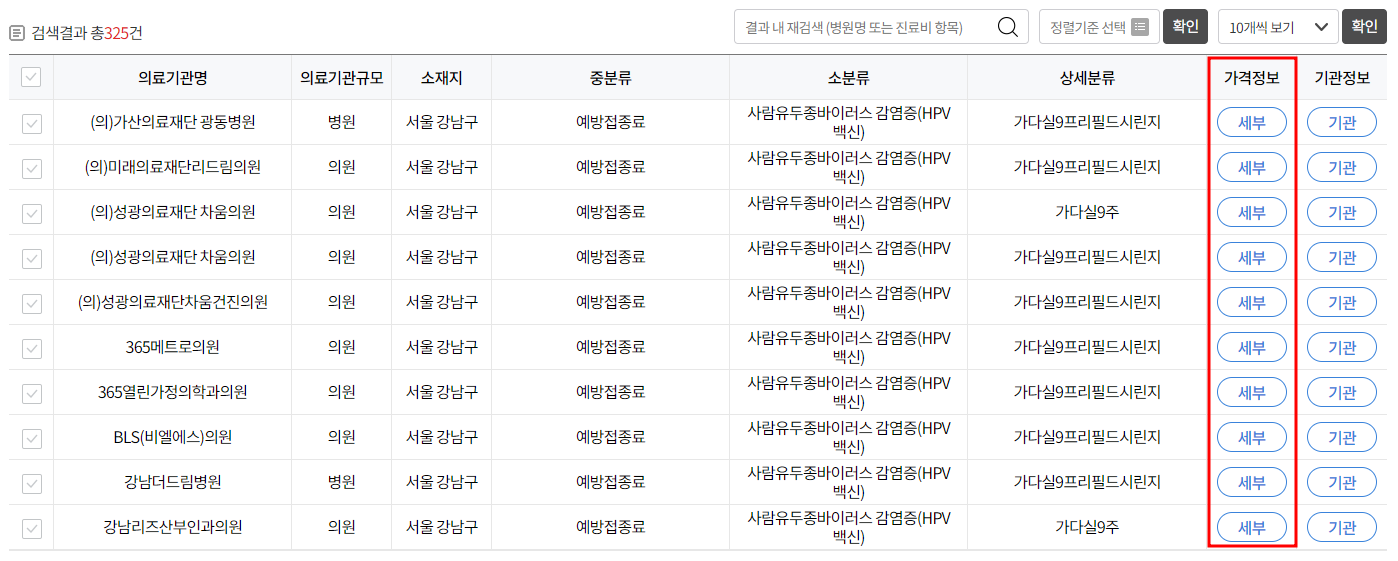 가다실 9가 접종 가격비교 검색결과