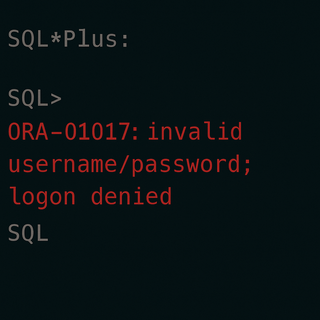 ORA-01017 invalid username password error message displayed in Oracle SQL command line terminal