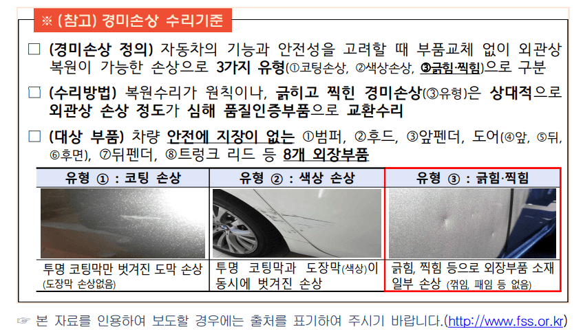 경미손상 수리 기준
