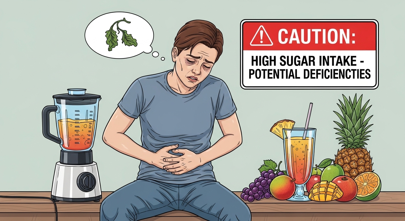 클렌징 주스 섭취의 잠재적 위험을 나타내는 주의사항 일러스트