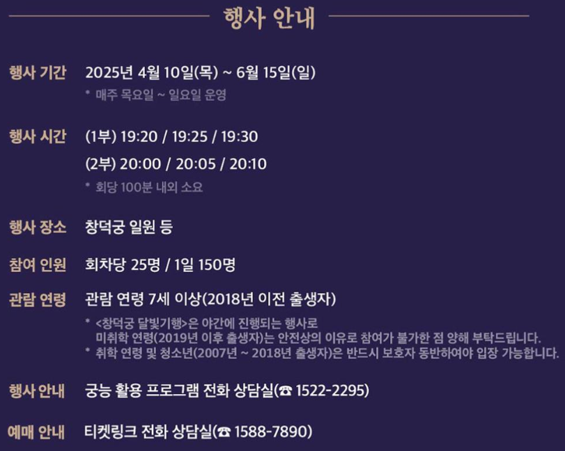 창덕궁 달빛기행 기본 정보