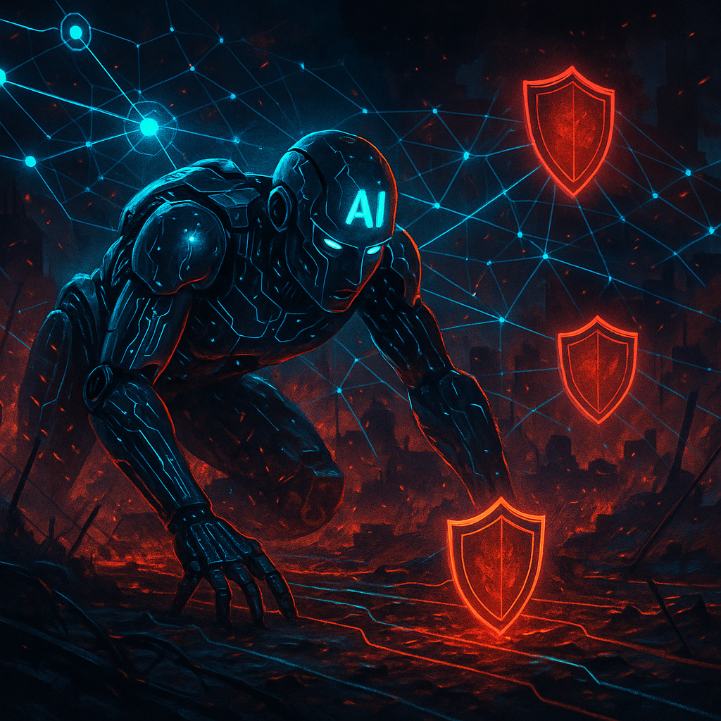 AI 크롤링 전쟁을 상징하는 네트워크 데이터 보호 개념 일러스트