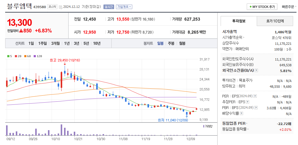 블루엠텍 일봉차트