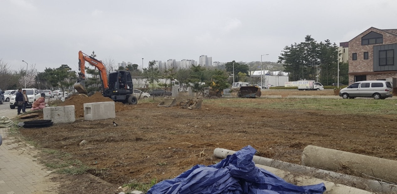 실제 땅을 보면서 계약 여부를 고민하고 있는 모습