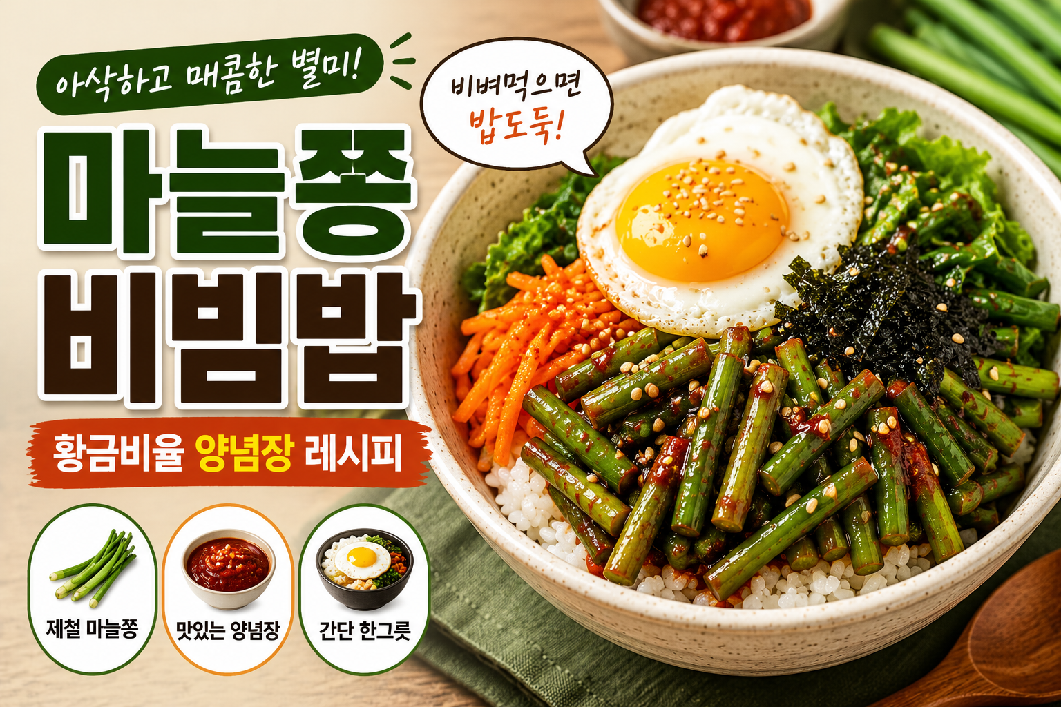 마늘쫑 비빔밥 레시피|아삭한 마늘종 양념장 황금비율