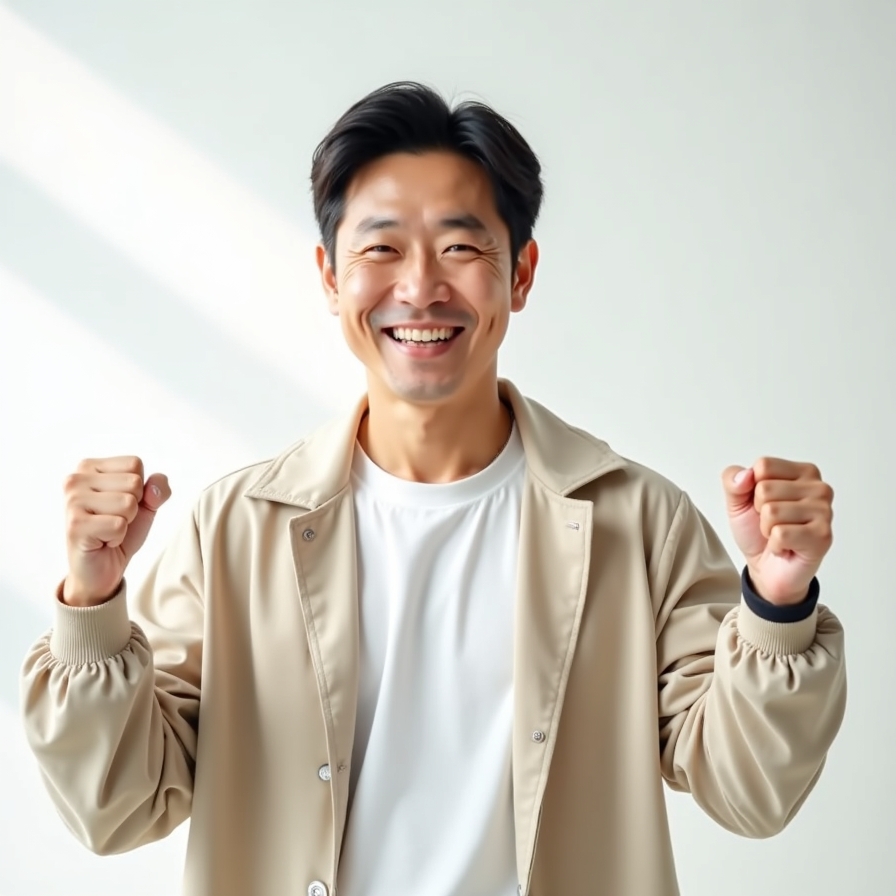 화이팅하며 힘을 내보는 중년 남성