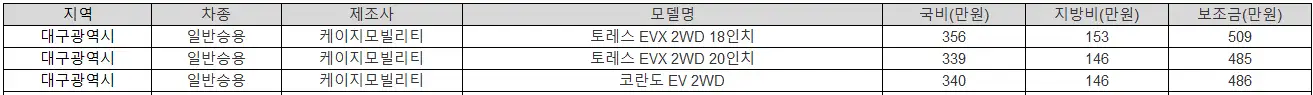 2025년 대구광역시 전기차 보조금