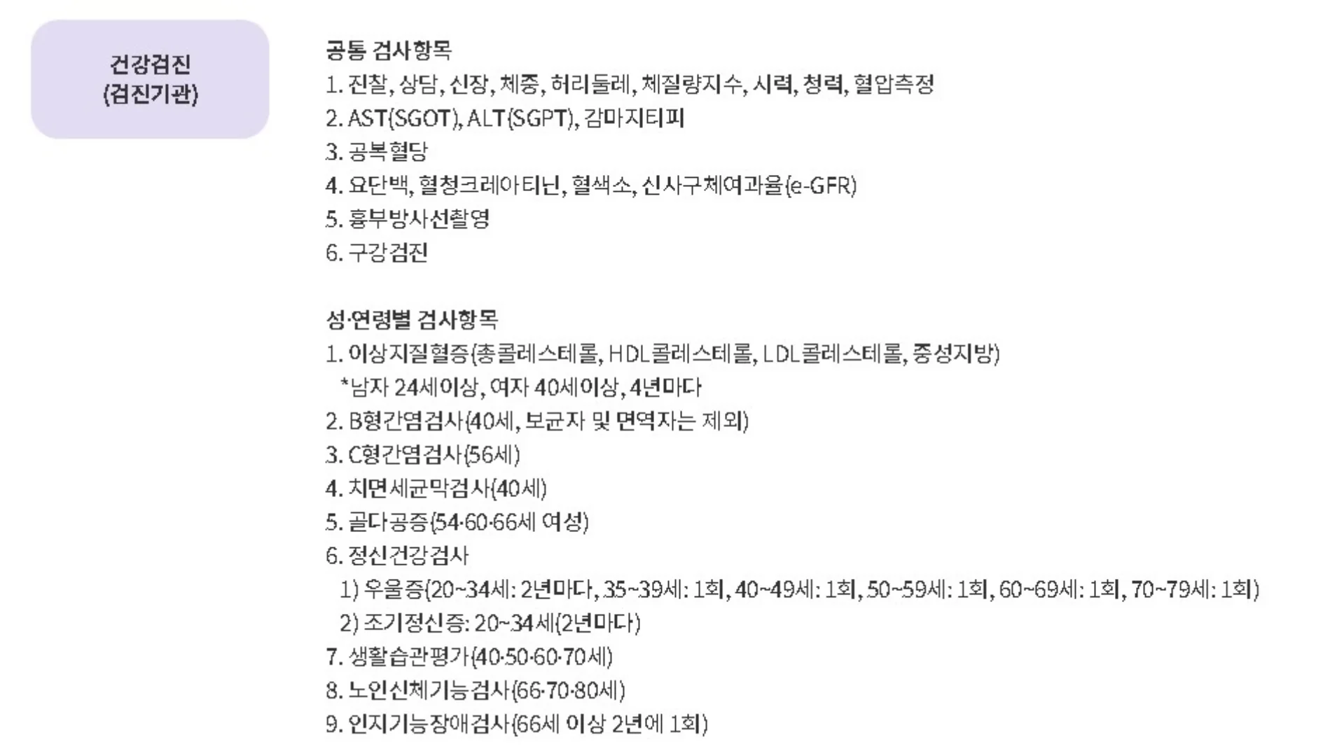 국가건강검진 검사 항목