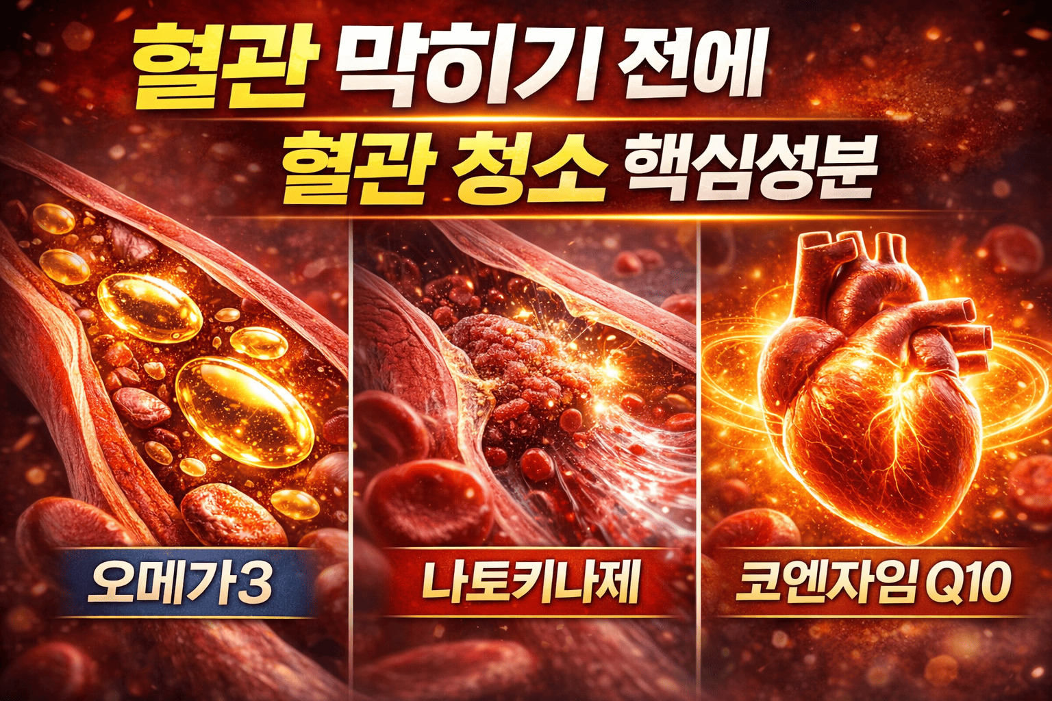 혈관 건강 핵심성분 (오메가3, 나토키나제, 코큐텐)