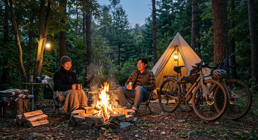 디지털 디톡스에 좋은 야외 활동인 자전거 라이딩과 캠핑