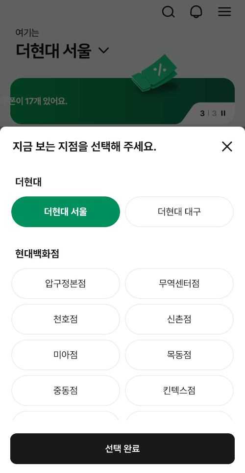 방문한 지점을 더현대 서울로 설정