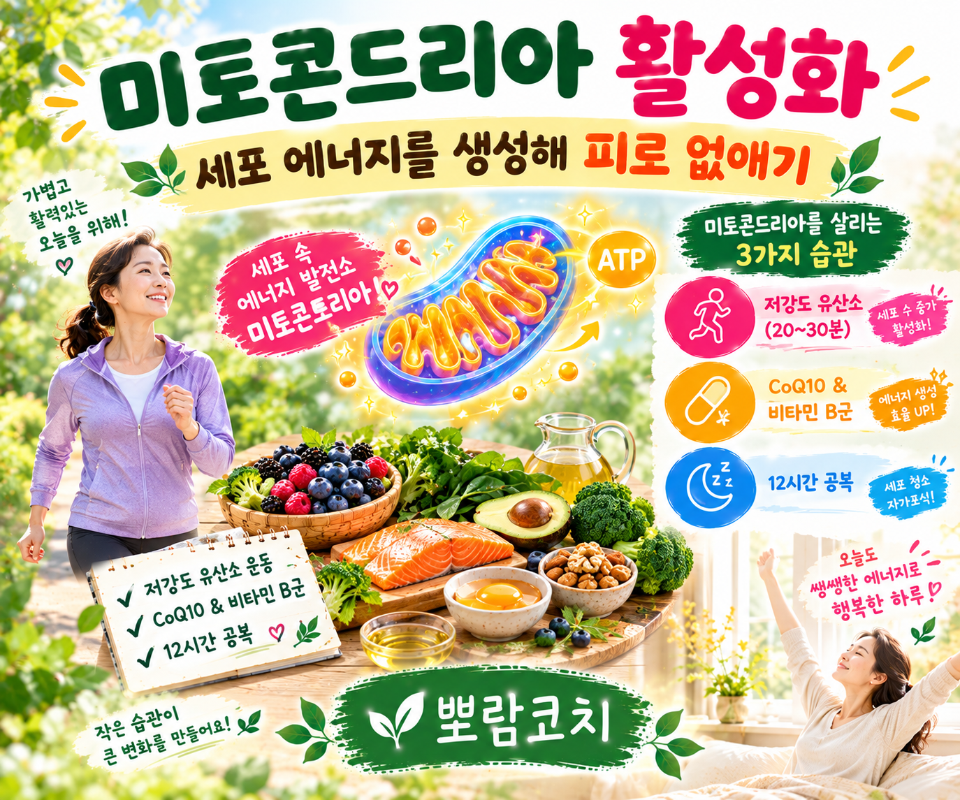 미토콘드리아 활성화에 좋은 영양소가 담긴 정갈하고 투명한 건강 식탁