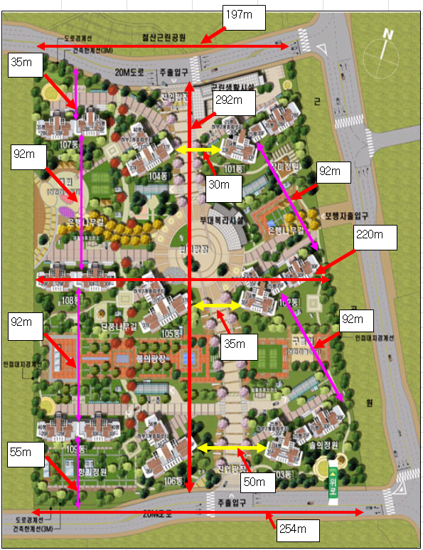 광명 두산위브 트레지움 동간 거리