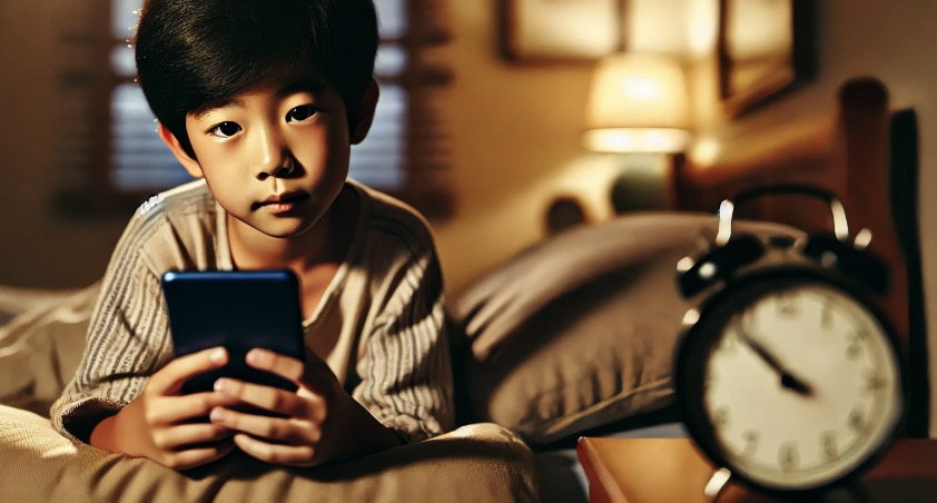 스마트폰을 사용하느라 피곤한 아이