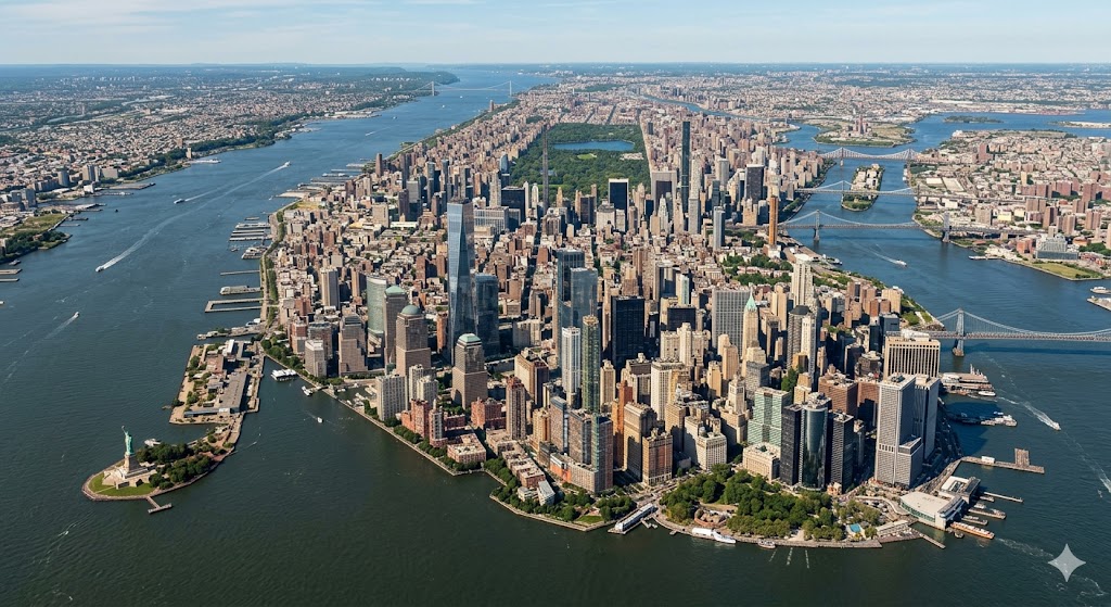 밀집된 마천루와 맨해튼의 지형