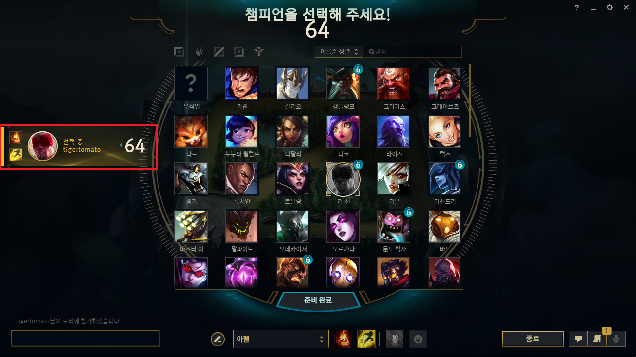 롤 챔피언 선택창