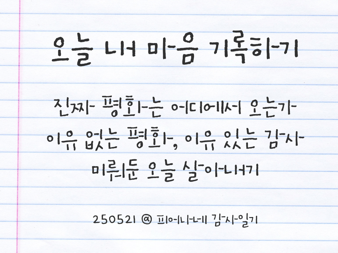 25년 5월 21일 오늘 내 마음 기록하기 감사노트, 감사를 통해 발견한 행복, 오늘 감사한 순간들 by 피어나네 감사일기