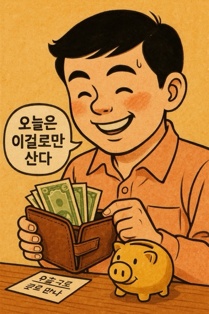 카드 대신 현금만 담긴 지갑을 열어 보며 “오늘은 이걸로만 산다” 다짐하는 1인가구