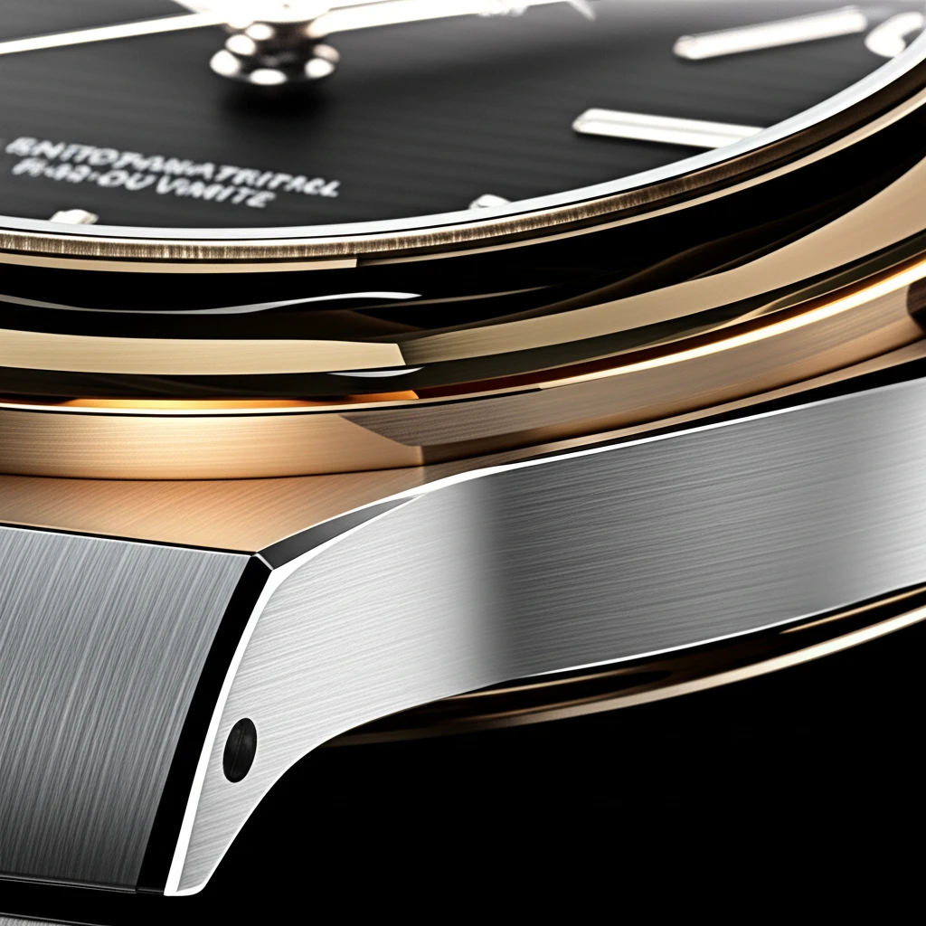 시계 유광 폴리싱과 무광 새틴 마감의..