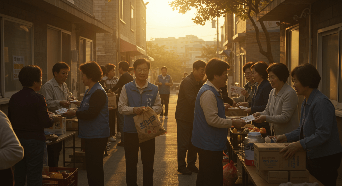 골목상점에서 사람들이 이야기 하는 모습