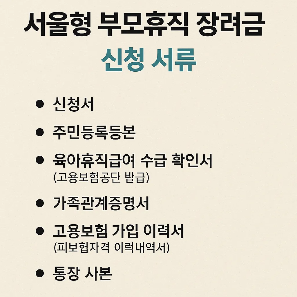 서울형-부모휴직-장려금-신청 서류-항목들이-정리되어-있음