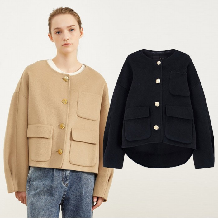 지컷 울 블렌드 라운드 넥 자켓