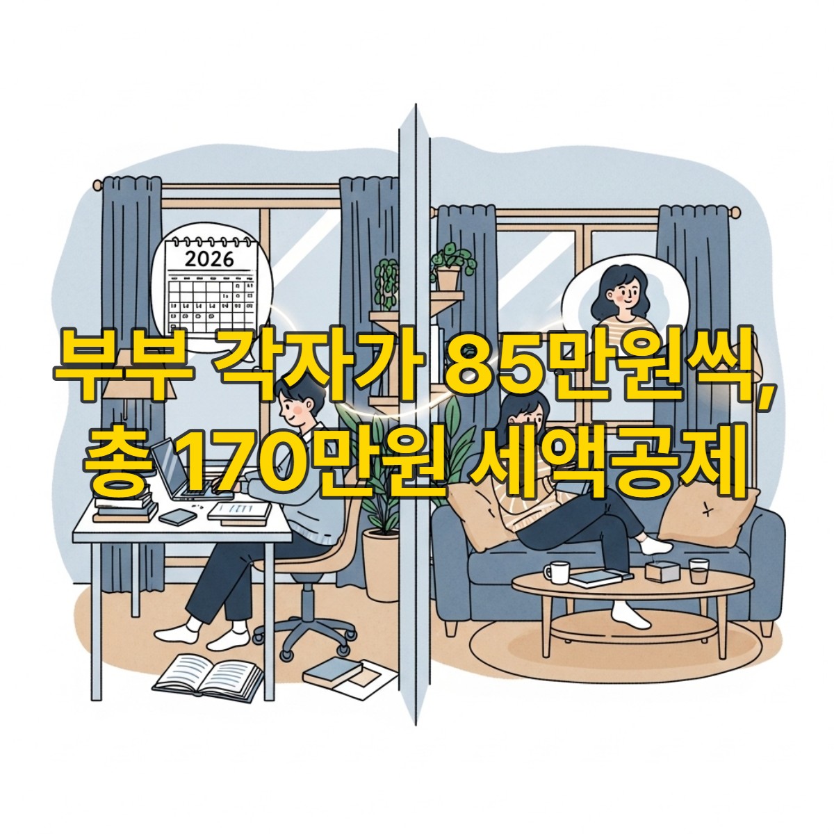 2026년 변경된 월세 세액공제 혜택으로 미소 짓는 주말부부의 모습.
