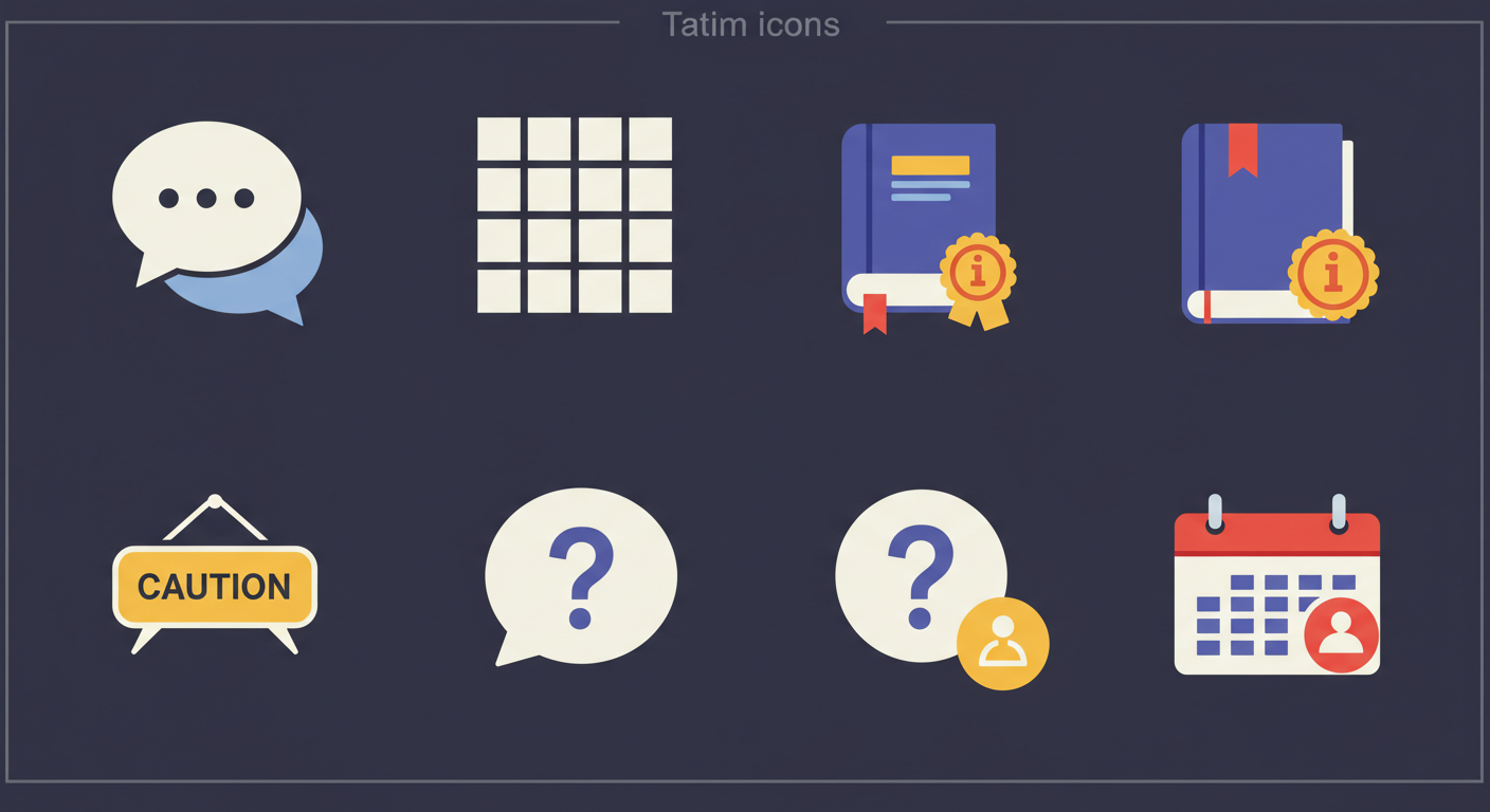 문맥&middot;구조화&middot;근거&middot;주의라벨&middot;제목전략&middot;정례화 등을 상징하는 미니어처 소품 아이콘 이미지