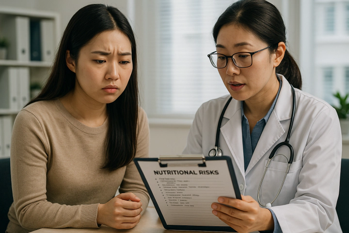 덴마크 다이어트 전 의사와 상담하고 있는 여성