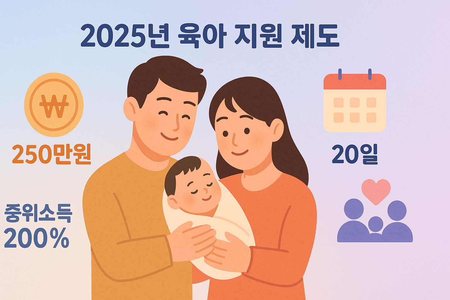 2025년 육아 지원 제도를 나타내는 따뜻하고 현대적인 일러스트레이션