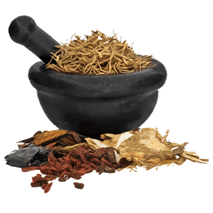 율무-숙지환-용안육-황기-산수유-감초-성분이-사발-옆에-놓여있는-장면