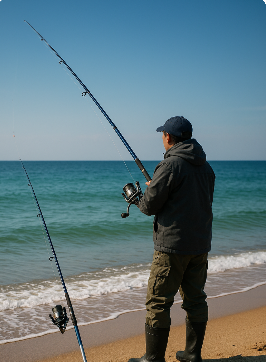 원투낚시하는 사진