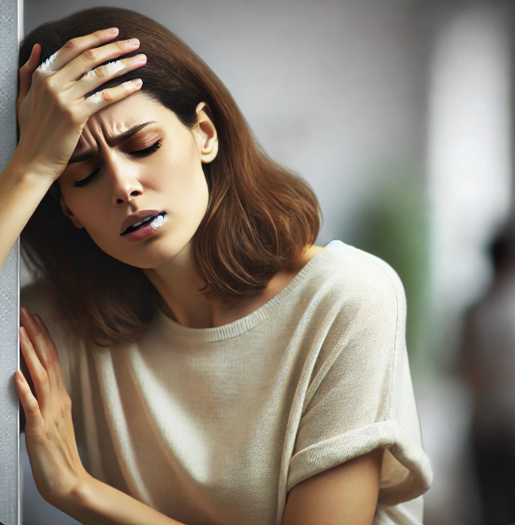 어지러워하는 여성