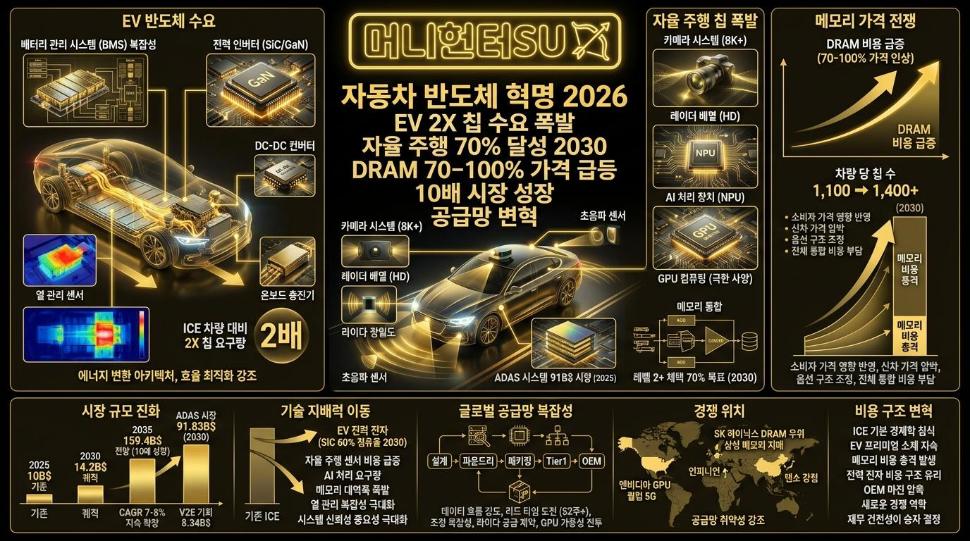 자동차 반도체 혁명 2026 EV 2X칩 수요 폴발