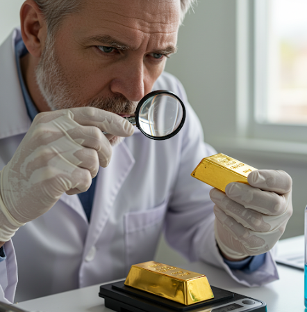 골드바 인증마크를 살펴보고 있는 남성