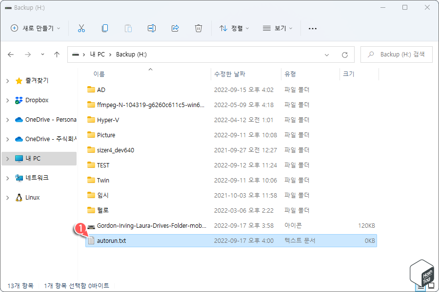 텍스트 문서 이름 "autorun"으로 지정
