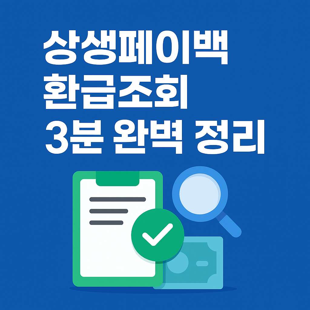 상생페이백 환급조회 방법 3분 완벽 정리 썸네일 이미지, 환급 조회 아이콘과 체크 아이콘으로 구성된 정부지원금 혜택 안내 이미지