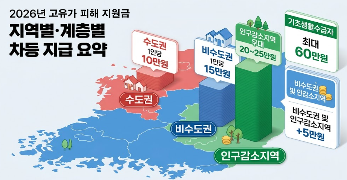 2026 고유가 피해지원금 지급 대상 및 지역별 차등 지급 로직 분석