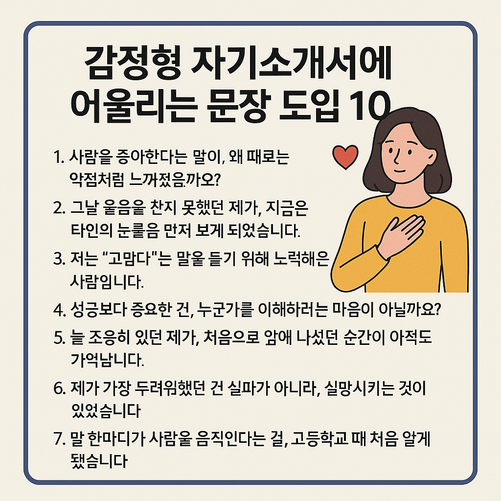 감정형 자기소개서에 어울리는 문장 도입 10선