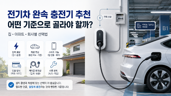 완속 충전기의 설치 환경과 기능, 선택 기준을 비교한 안내 이미지